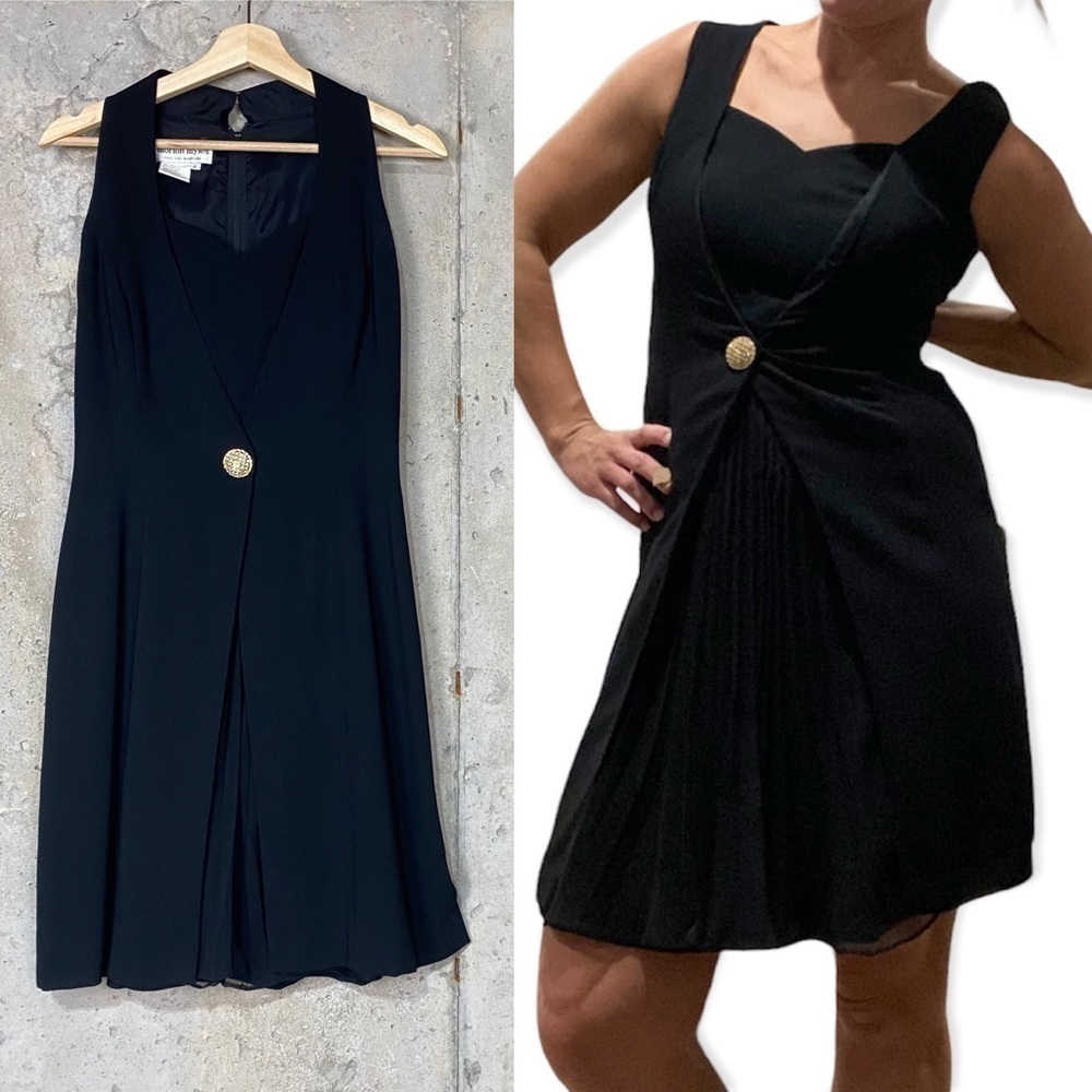 Vintage 90s Morton Myles black sleeveless mini flirty dress 6 small